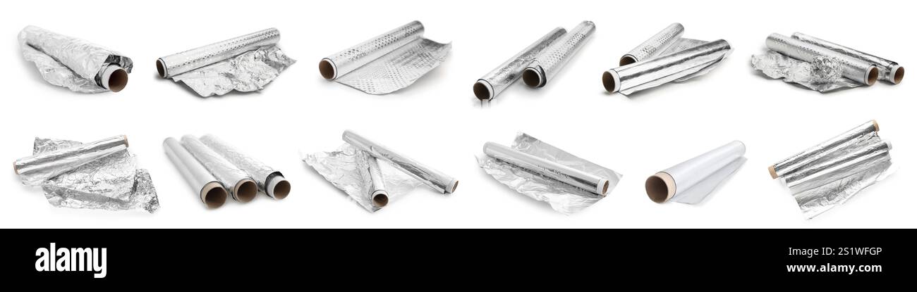 Ensemble de feuille d'aluminium sur fond blanc Banque D'Images