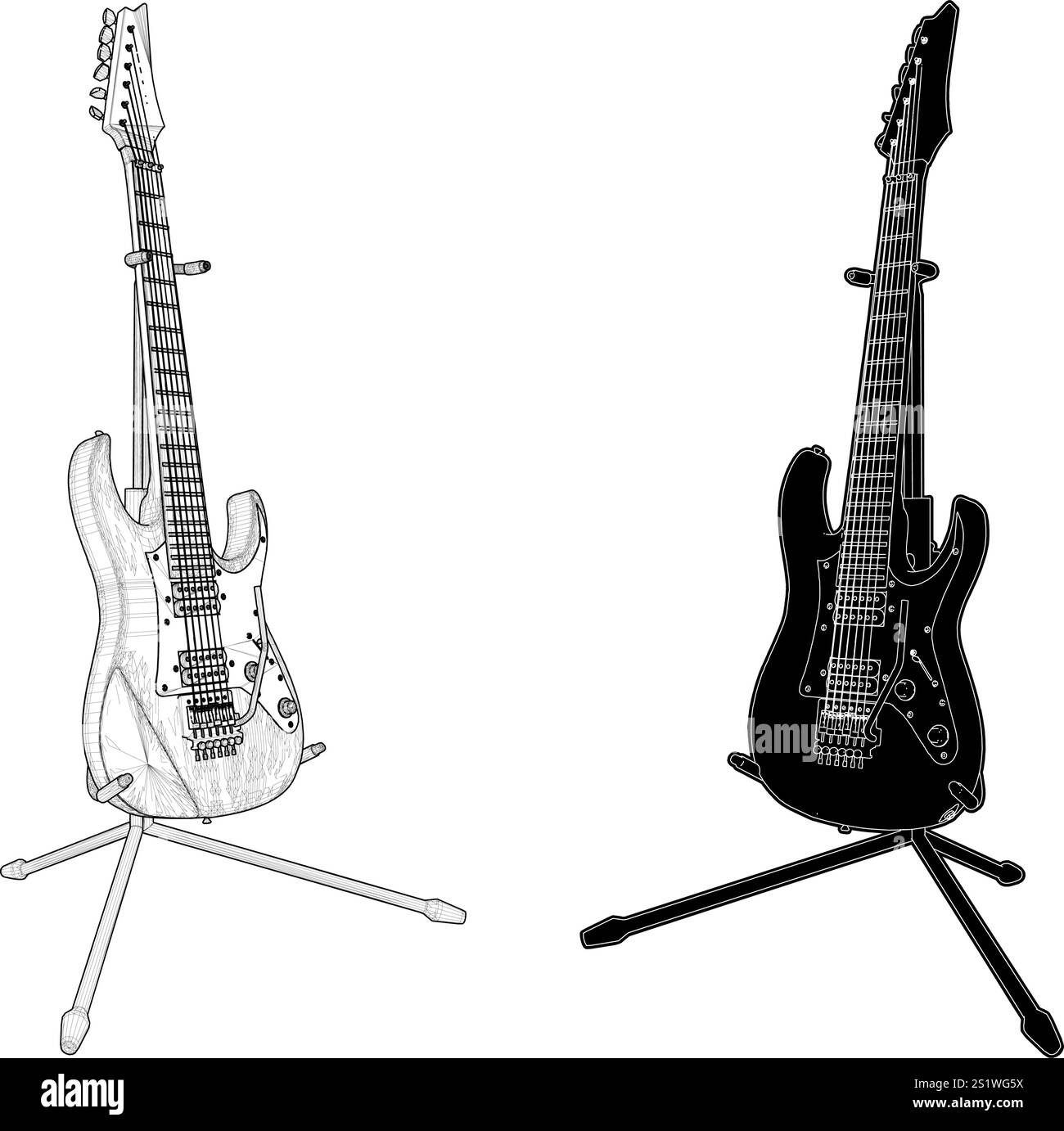 Vecteur de guitare électrique. Illustration de guitare sur le piédestal isolé sur fond blanc. Illustration de Vecteur