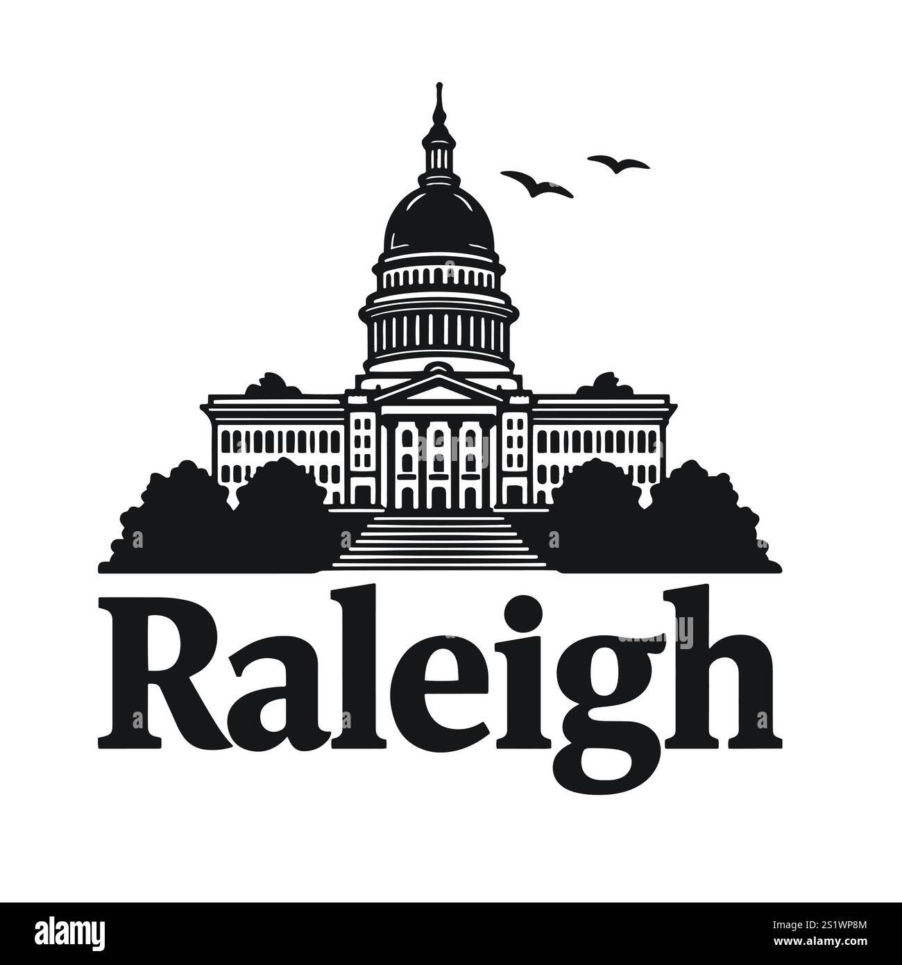 Capitole de Caroline du Nord avec Raleigh Skyline Illustration de Vecteur