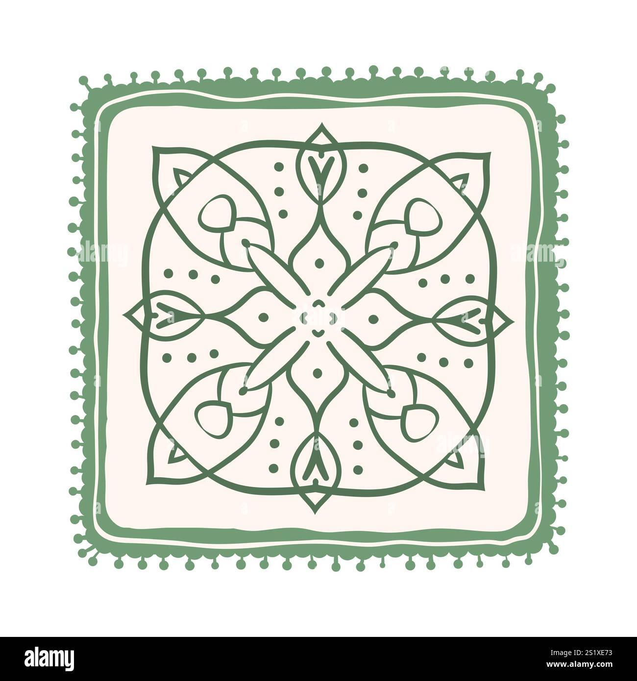 Carrelage carré avec ornement folklorique et cadre rétro. Illustration vectorielle dessinée à la main isolée sur fond blanc. Illustration de Vecteur