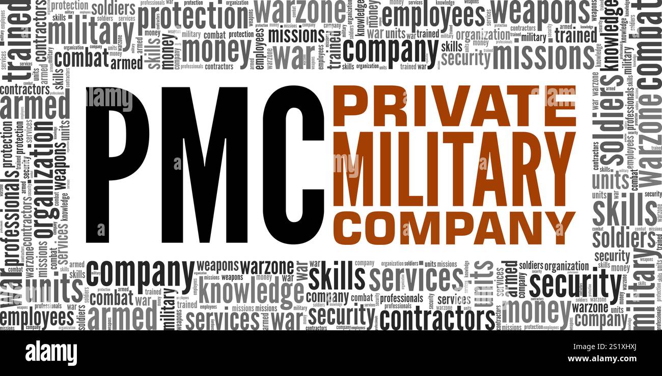 PMC - conception conceptuelle de nuage de mots de société militaire privée isolé sur fond blanc. Illustration de Vecteur