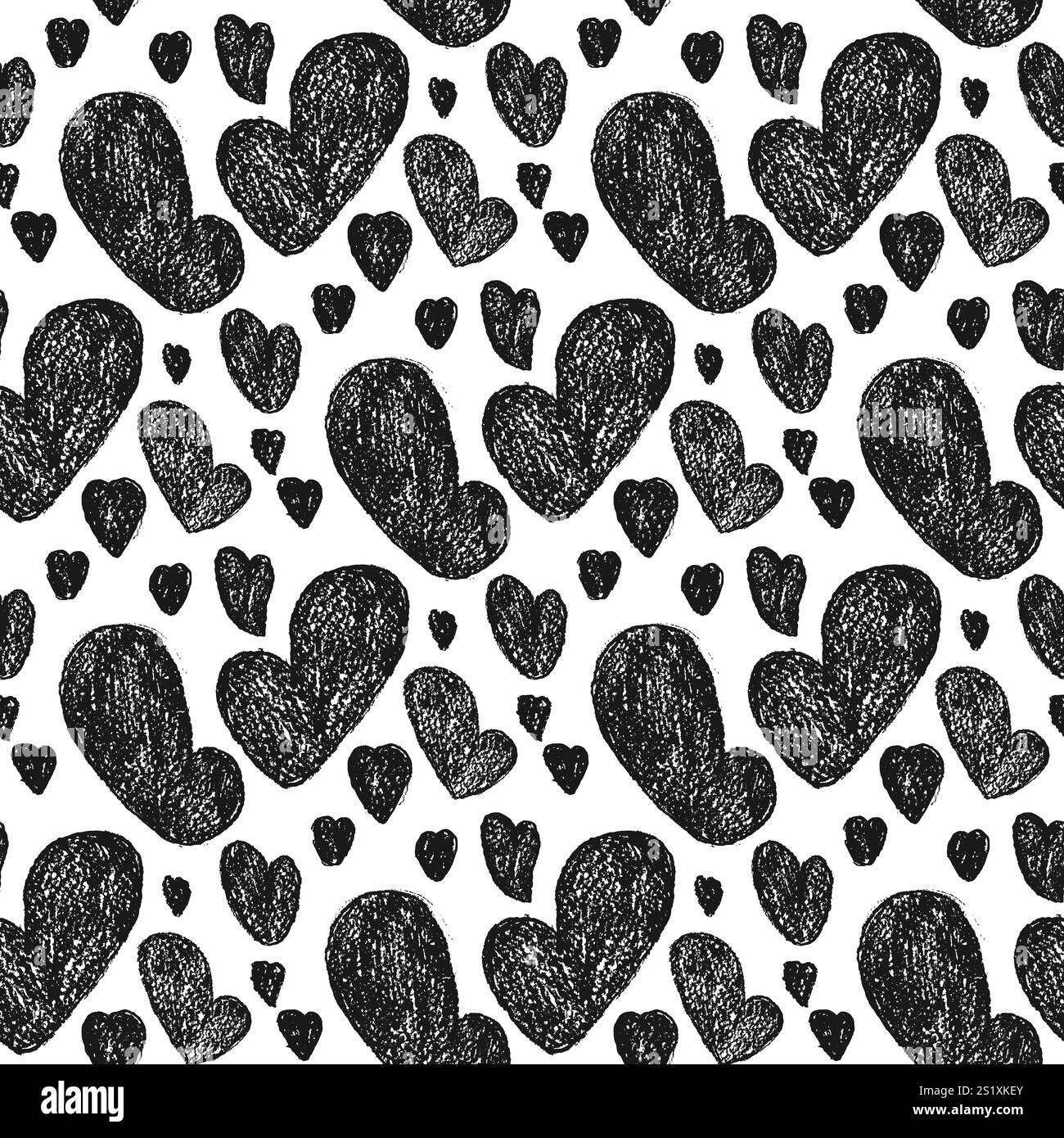 Motif sans couture dessiné au crayon de coeurs. Saint-Valentin répéter la peinture de fond à la craie. Symboles d'amour toile de fond sans fin monochrome. Répétition de surface de Illustration de Vecteur