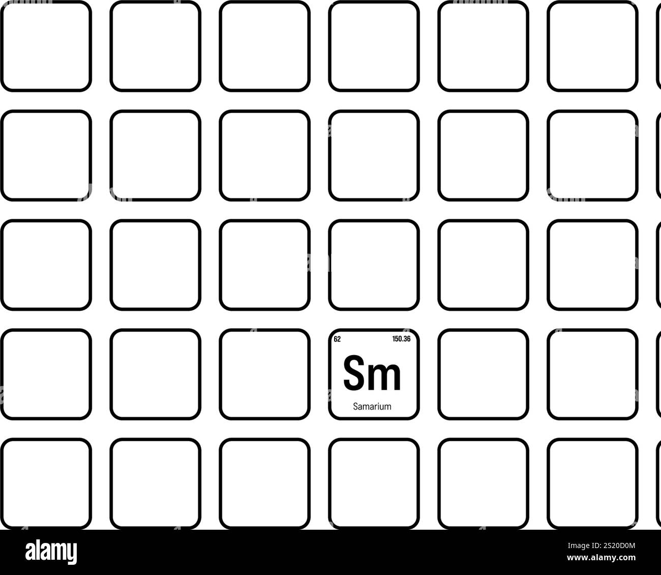 Samarium, SM, élément de table périodique avec nom, symbole, numéro atomique et poids. Métal de terre rare avec diverses utilisations industrielles, comme dans les aimants, l'éclairage, et comme un composant dans certains types de verre. Illustration de Vecteur