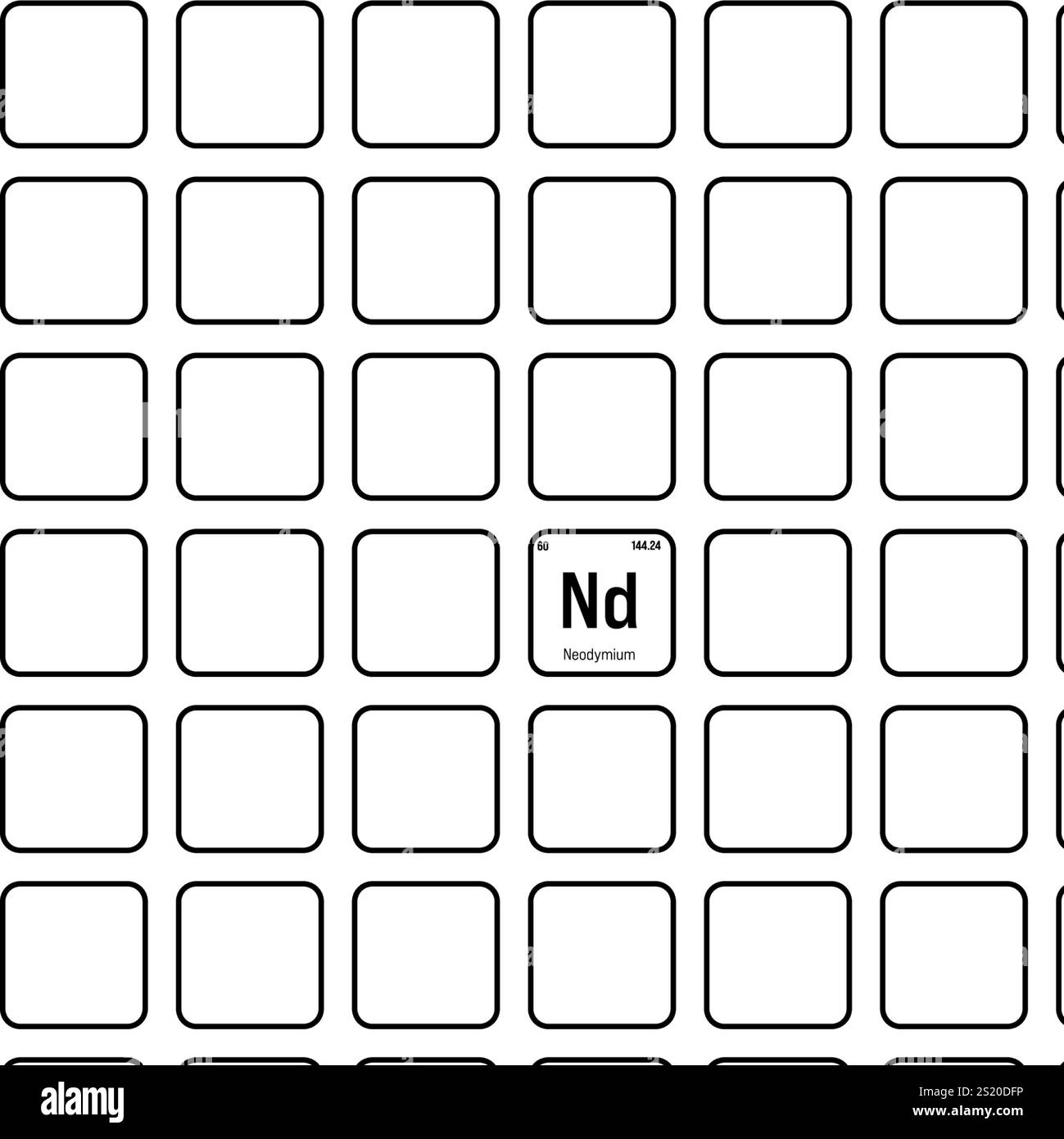 Néodyme, ND, élément de table périodique avec nom, symbole, numéro atomique et poids. Métal de terre rare avec diverses utilisations industrielles, comme dans les aimants, les lasers, et comme un composant dans certains types de verre. Illustration de Vecteur