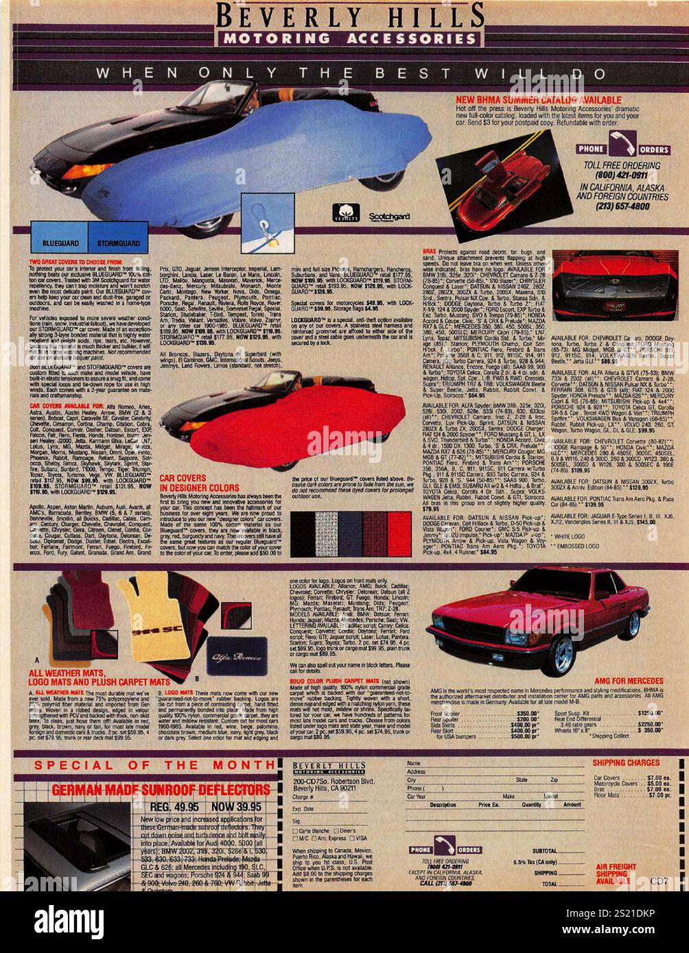 1985 Beverly Hills annonce d'accessoires motorisés - housses de voiture, tapis, déflecteurs de toit ouvrant Banque D'Images