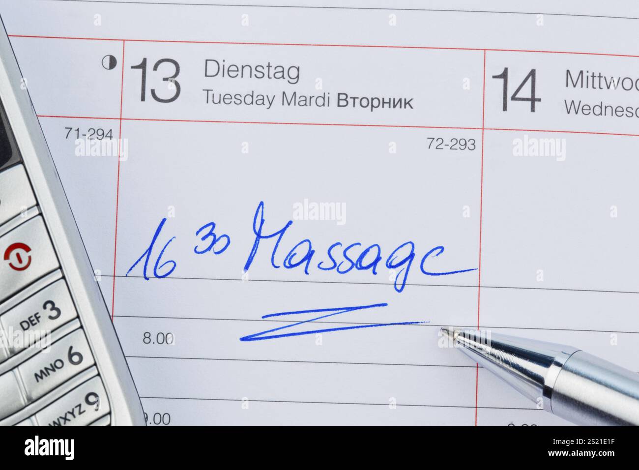 Un rendez-vous est inscrit dans un calendrier : massage Austria Banque D'Images
