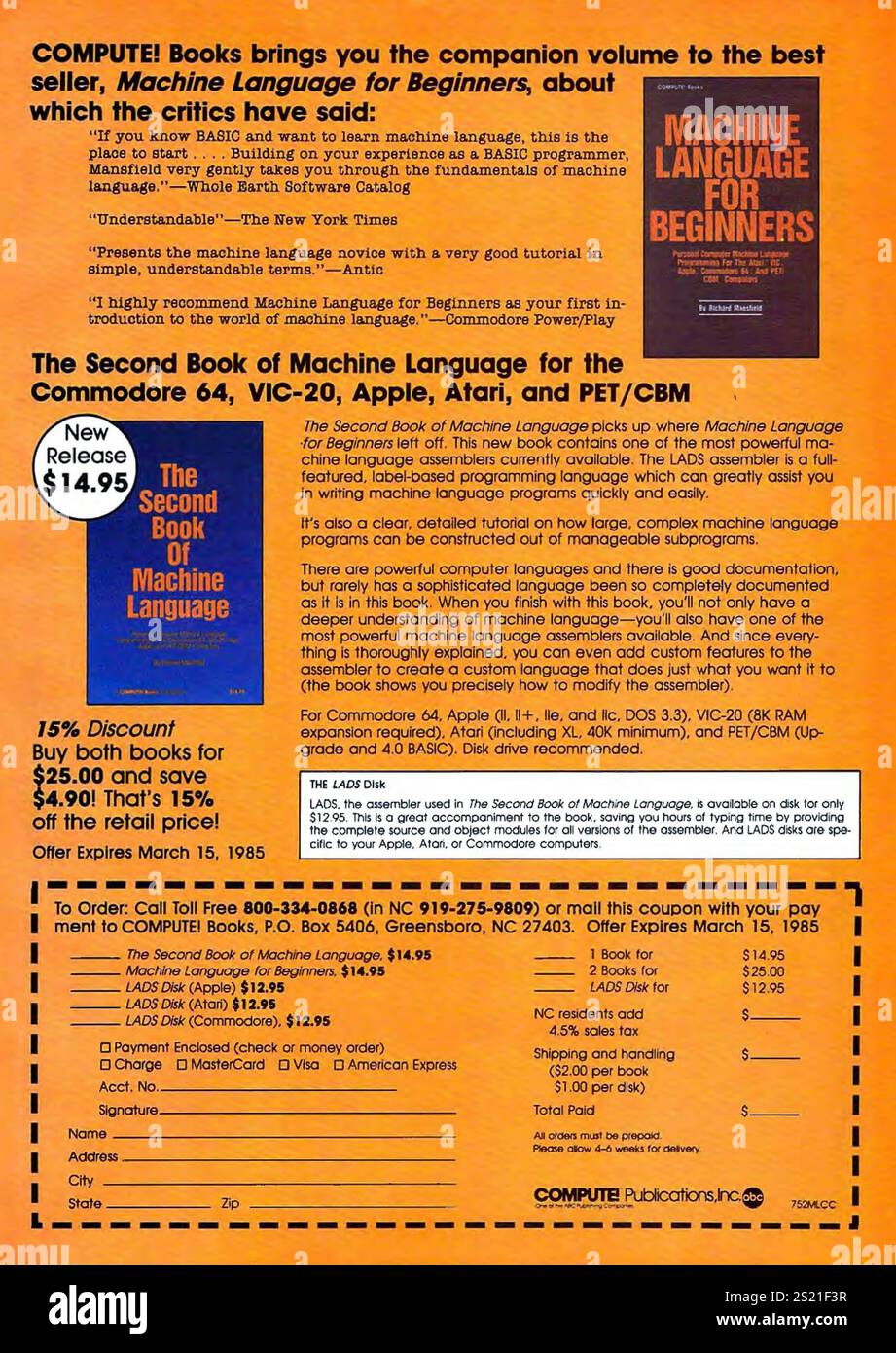 1985 calcul ! Publications Inc machine Language for Beginners Book ad Banque D'Images