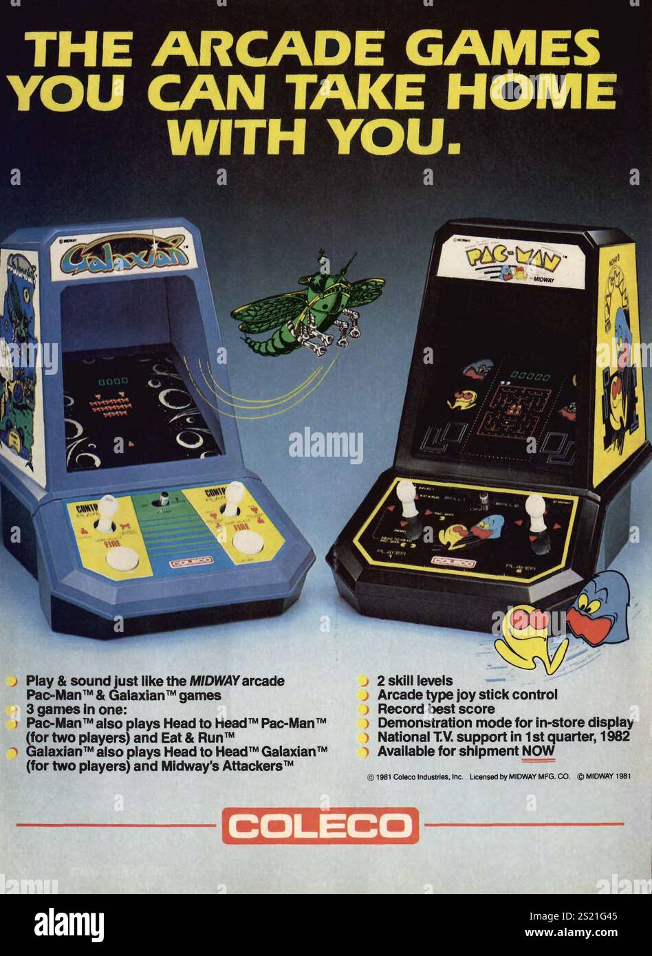 1982 Coleco Mini-Arcade PAC-Man & Galaxian Gaming Home Arcades ad Banque D'Images
