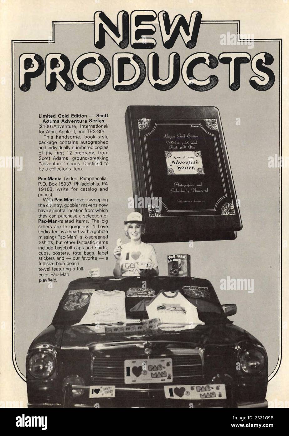1982 Scott Adams Adventure Series programmes & PAC-Mania PAC-Man articles liés à la vidéo paraphernalia PA ad Banque D'Images