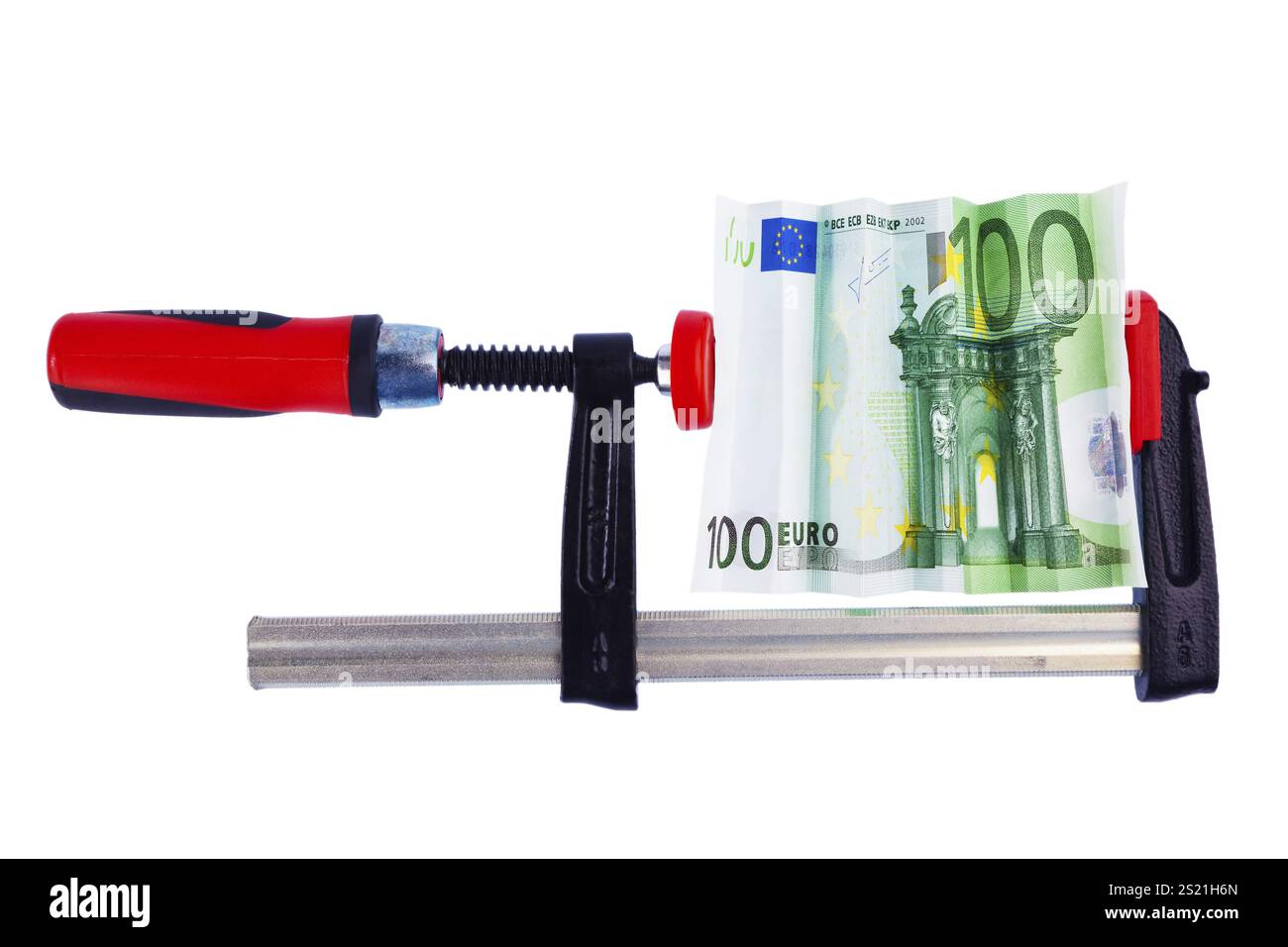 Billet en euros dans une pince à vis. Crise économique et financière. Autriche Banque D'Images