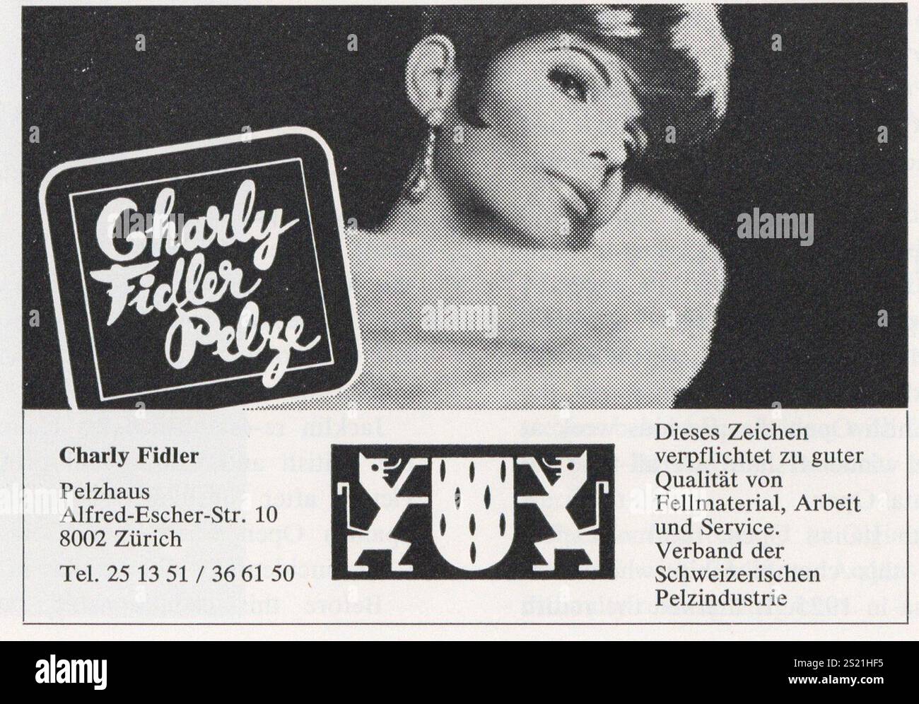 1973 Swiss Charly Fidler Pelze Furs Zurich ad Banque D'Images