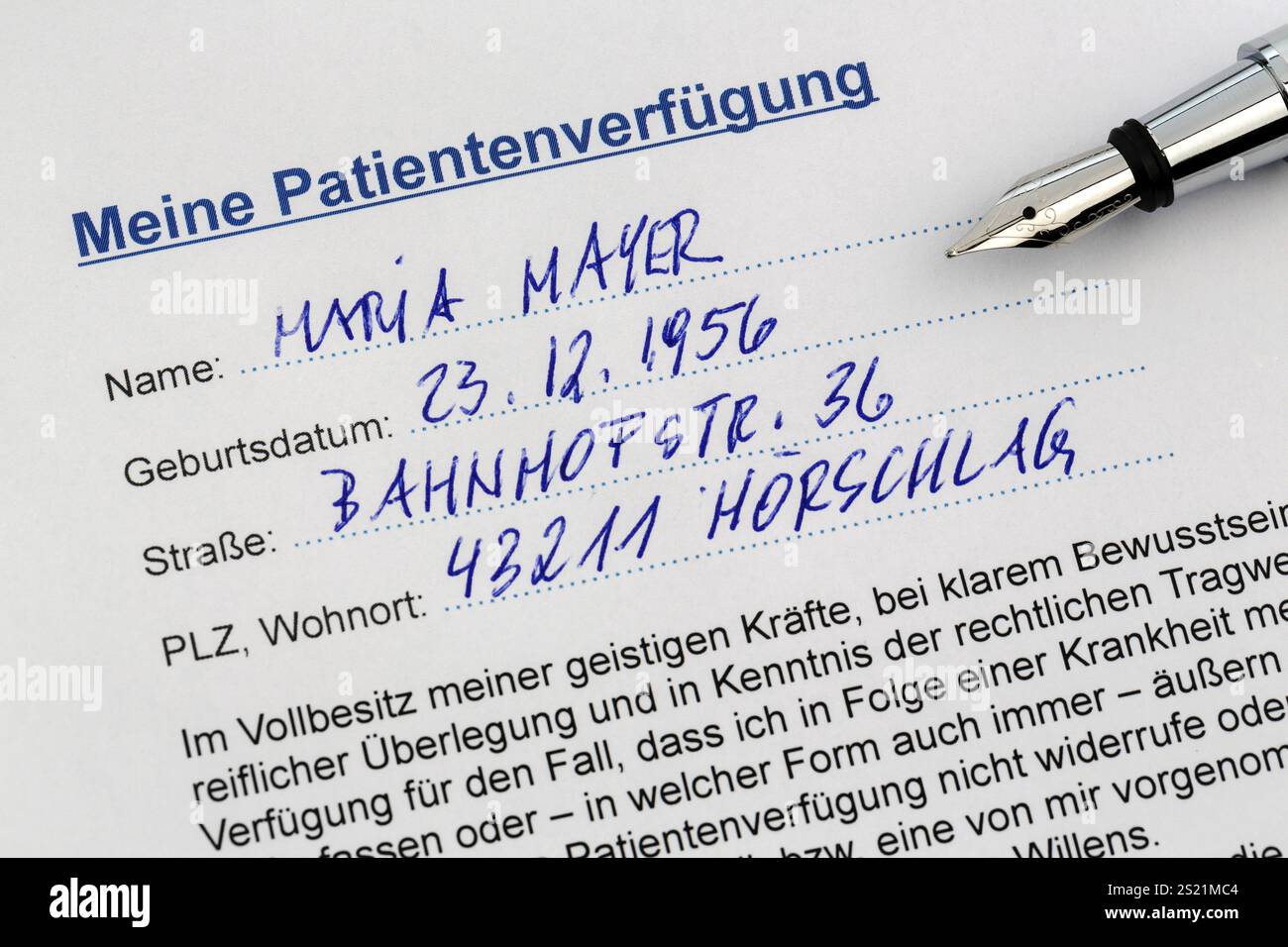 Un testament vivant en allemand. Instructions pour le médecin ou l'hôpital en cas de maladie terminale. Autriche Banque D'Images