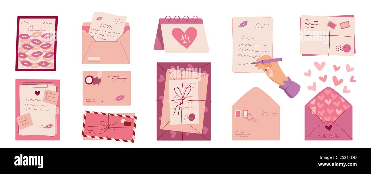 Ensemble enveloppe et carte postale de style romantique fait à la main Illustration de Vecteur