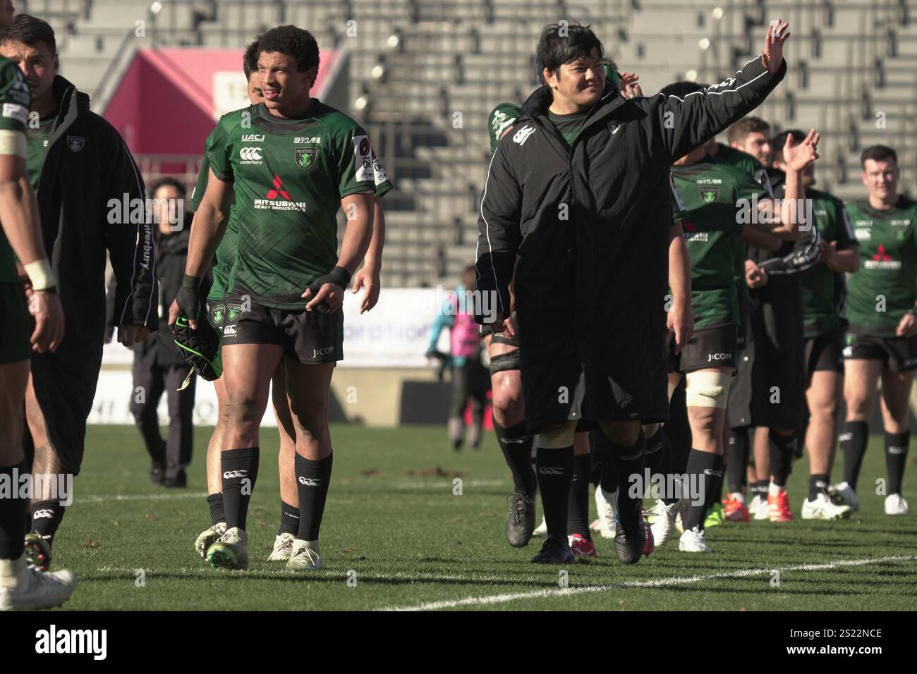 Kurt-Lee Arendse de DynaBoars lors du match de rugby à XIII 2024-25 entre Mitsubishi Heavy Industries Sagamihara Dynaboars et Shizuoka BlueRevs au Prince Chichibu Memorial Stadium à Tokyo, Japon, le 4 janvier 2025. Crédit : FAR EAST PRESS/AFLO/Alamy Live News Banque D'Images