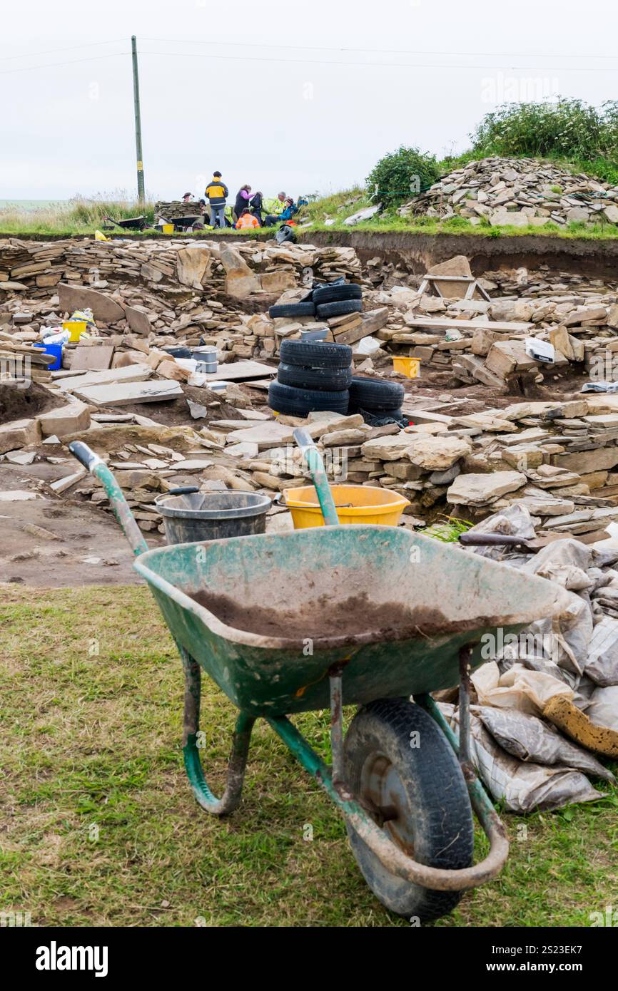 Fouilles archéologiques au Ness de Brodgar dans les Orcades continentales. Banque D'Images