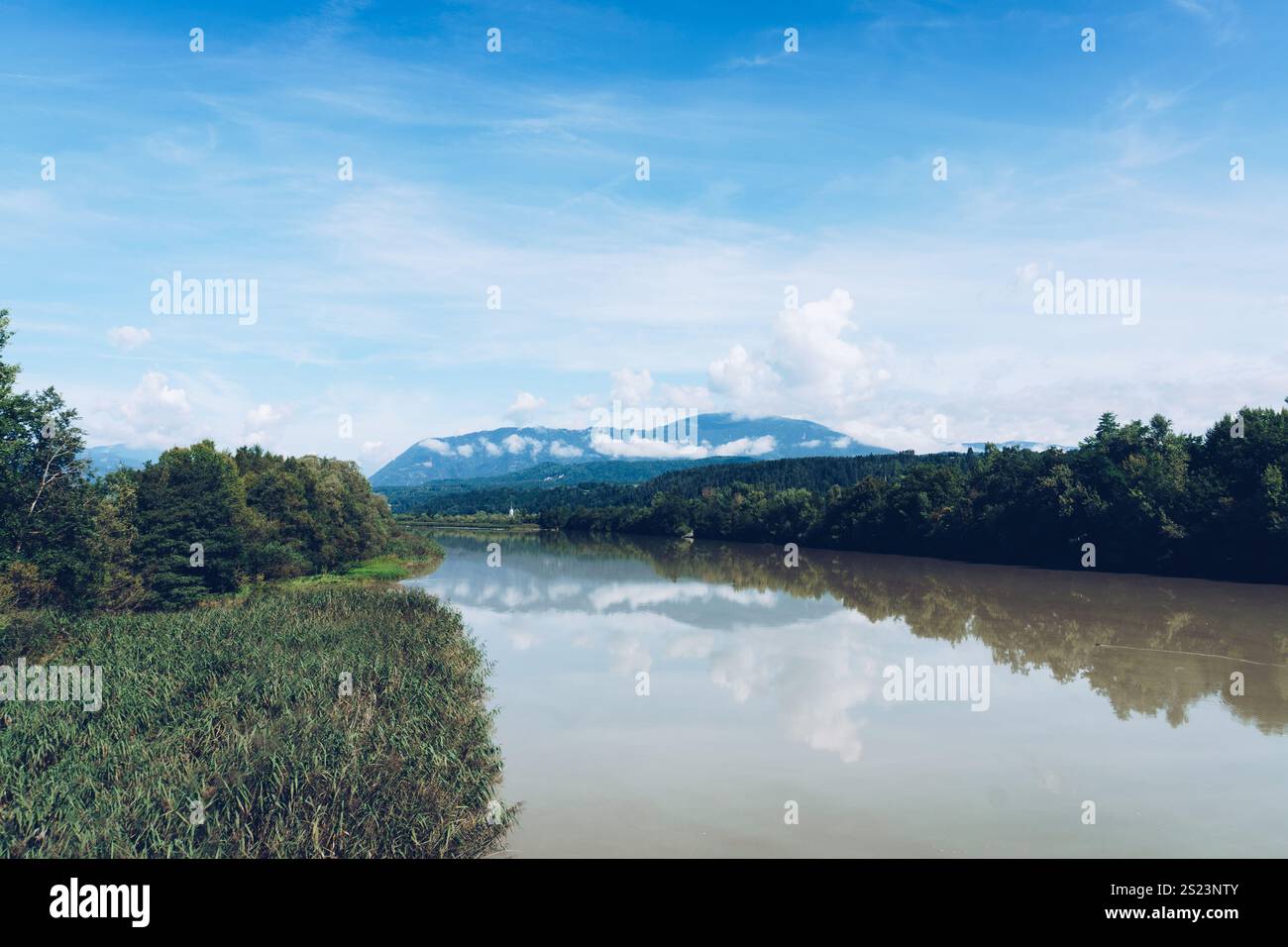 Rivière Drava en Carinthie, Autriche pendant l'été. Banque D'Images