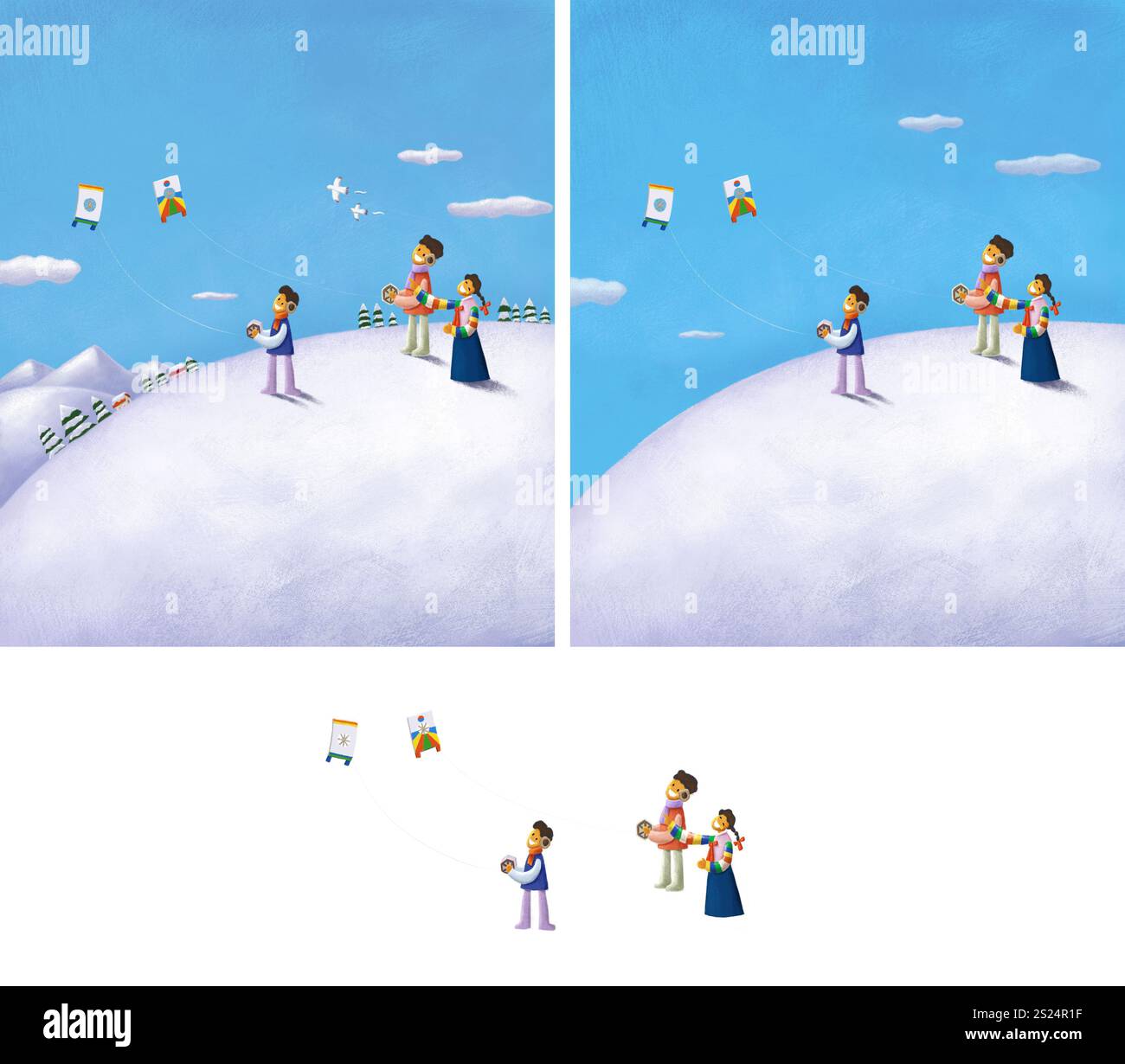 Les enfants volent des cerfs-volants au milieu de l'hiver Banque D'Images