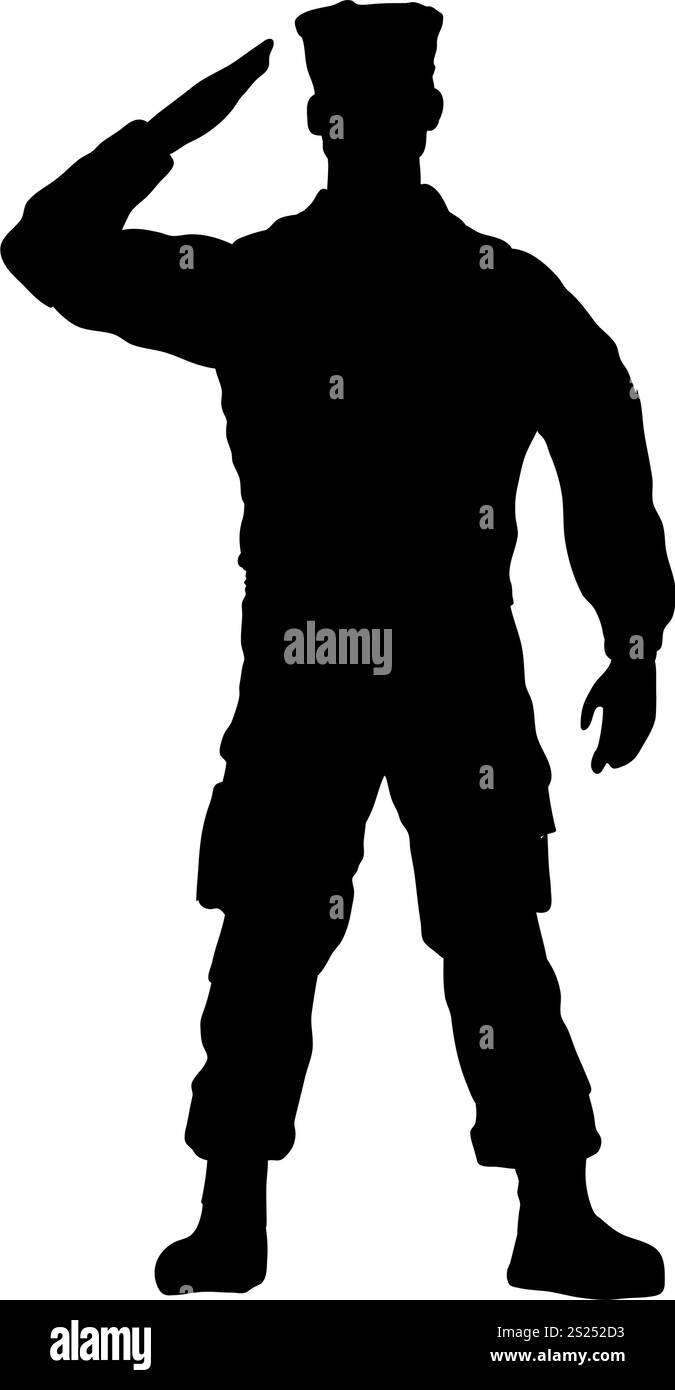 Silhouette d'un soldat américain saluant Illustration de Vecteur