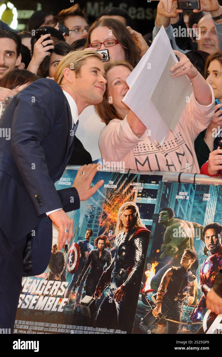 Chris Hemsworth, Marvel Avengers Assemble, première européenne, vue, Westfield, Londres. 19.04.12 Banque D'Images