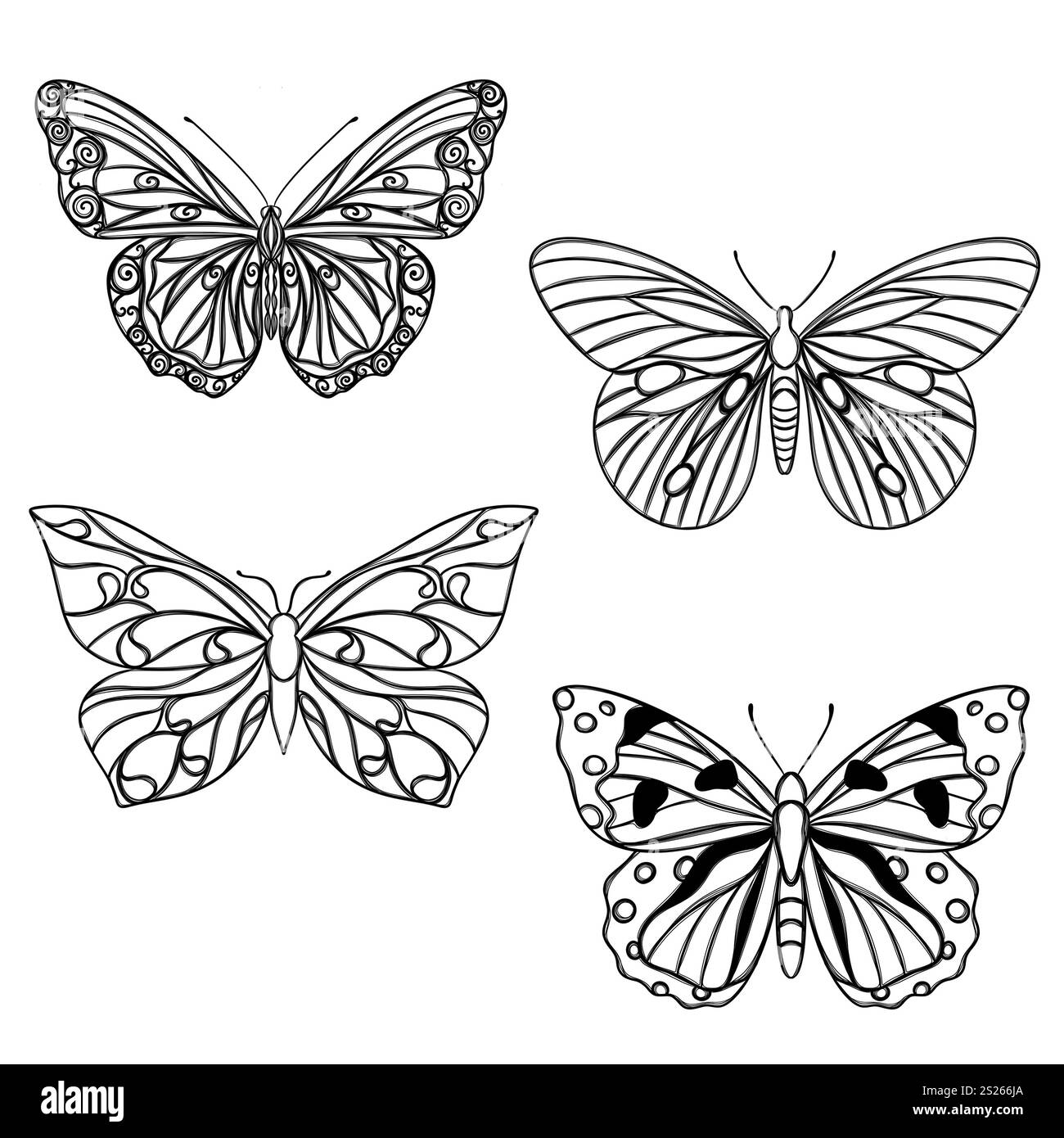 Dessin au trait papillon, mise en page pour l'impression d'illustrations sur T-shirts, blocs-notes, couvertures Banque D'Images