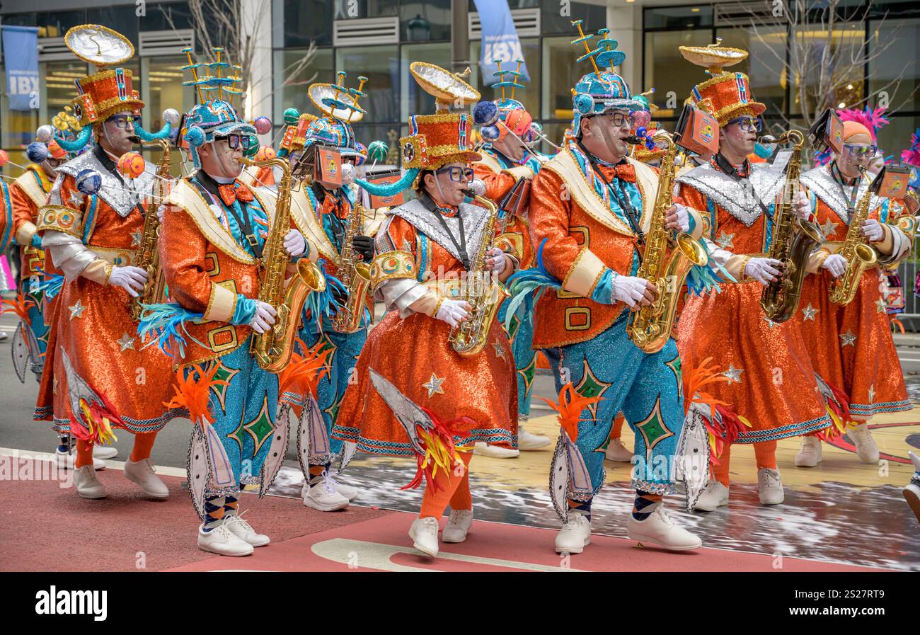 Scène de la parade annuelle des Mummer du nouvel an à Philadelphie. Banque D'Images