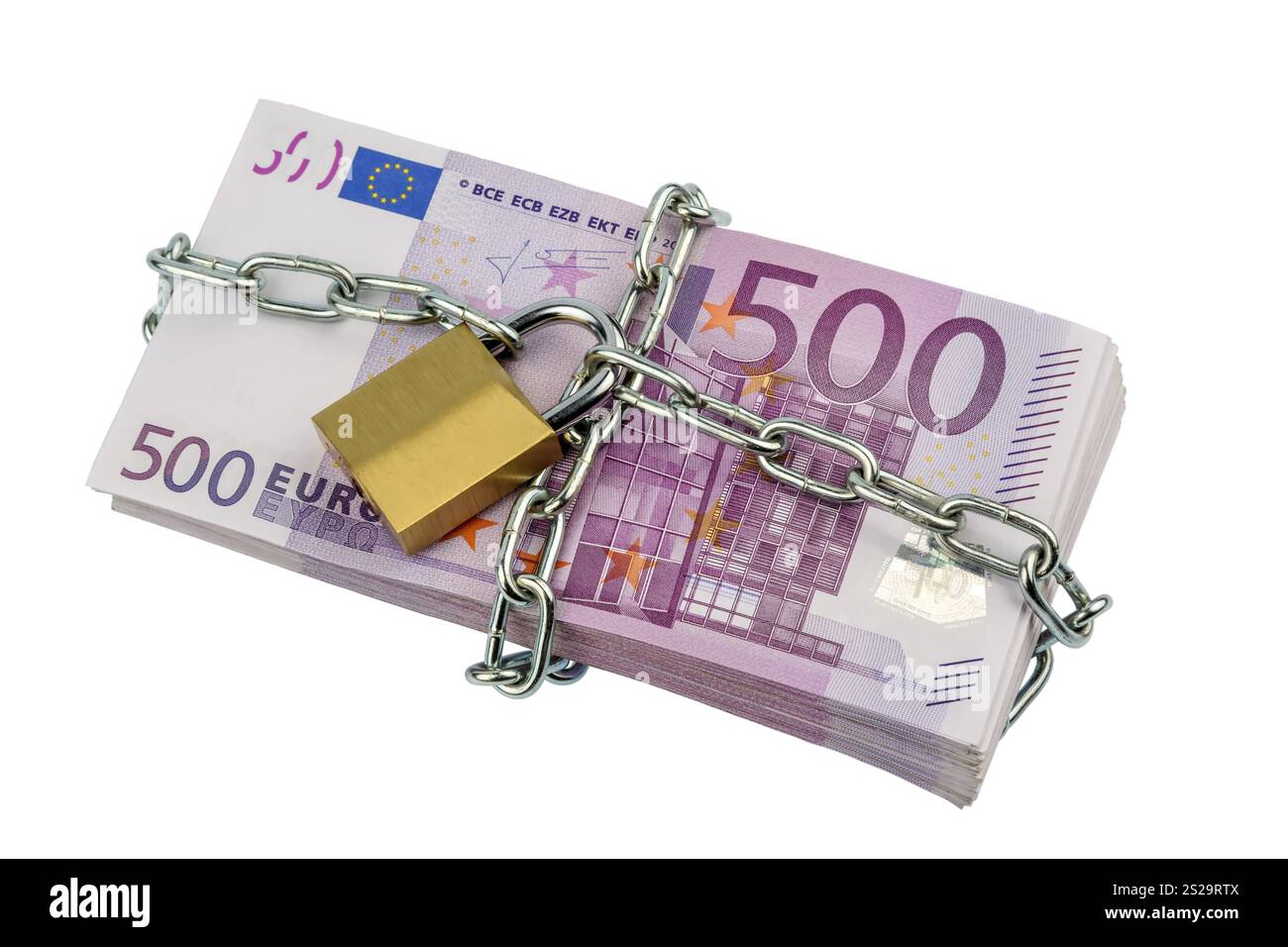 Billets en euros avec chaîne et cadenas photo symbolique pour la sécurité et l'inflation. Autriche Banque D'Images