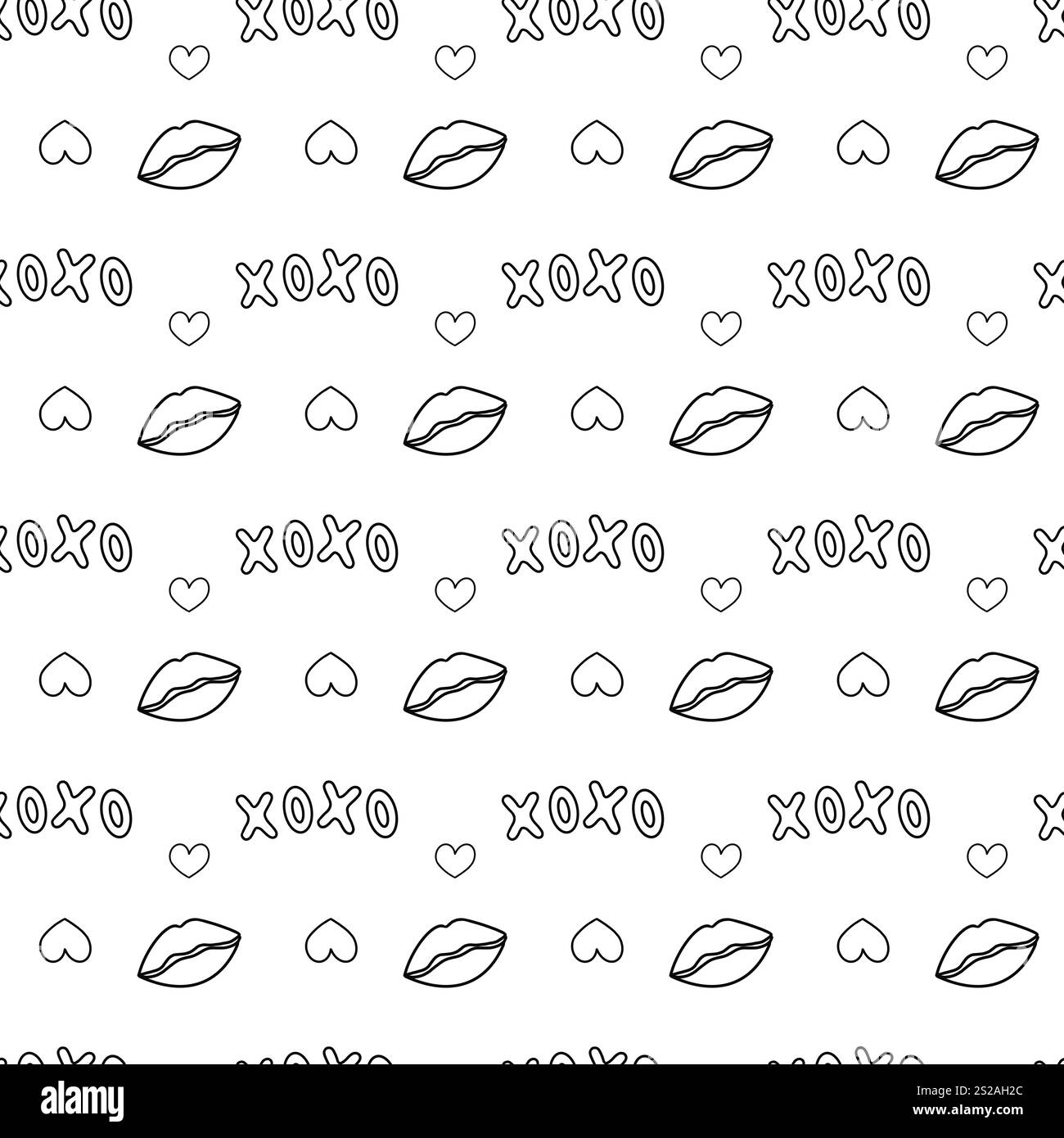 Modèle sans couture avec lèvres, coeurs et xoxo Banque D'Images