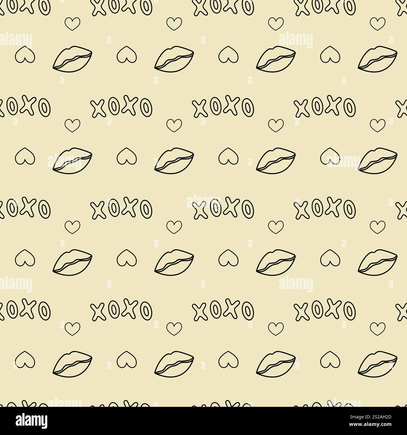 Modèle sans couture avec lèvres, coeurs et xoxo Banque D'Images