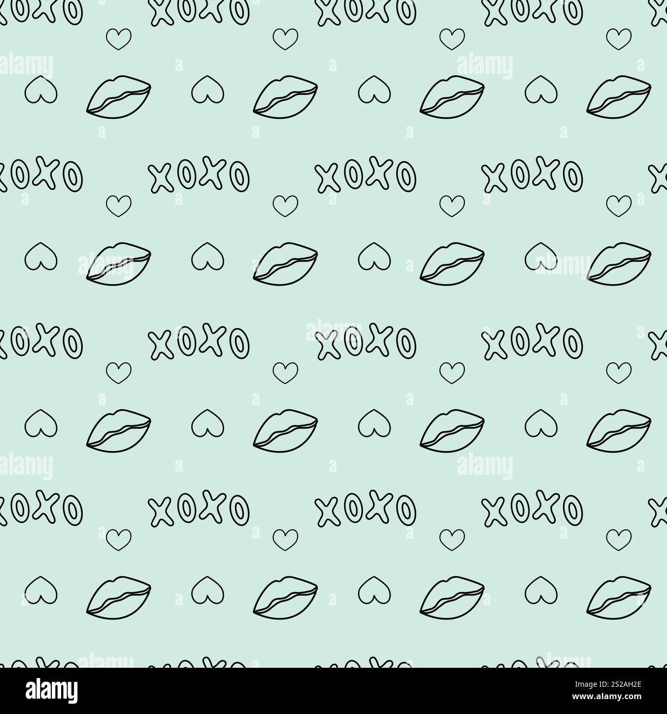 Modèle sans couture avec lèvres, coeurs et xoxo Banque D'Images