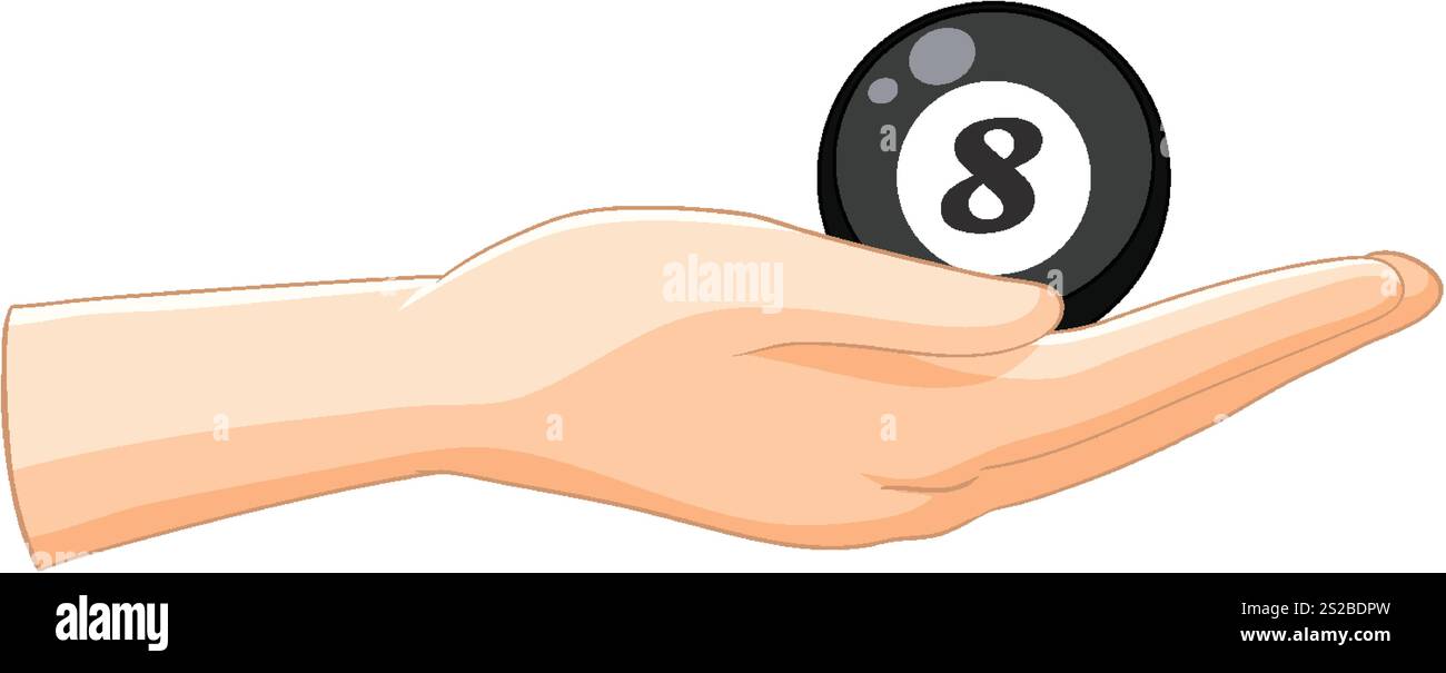 Illustration d'une main avec une boule magique de huit Illustration de Vecteur