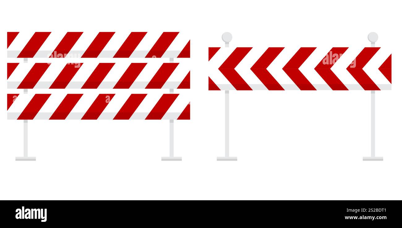 Mise en garde ruban de barrière et illustration de l'équipement de barrage routier avec des obstacles pour la sécurité Illustration de Vecteur