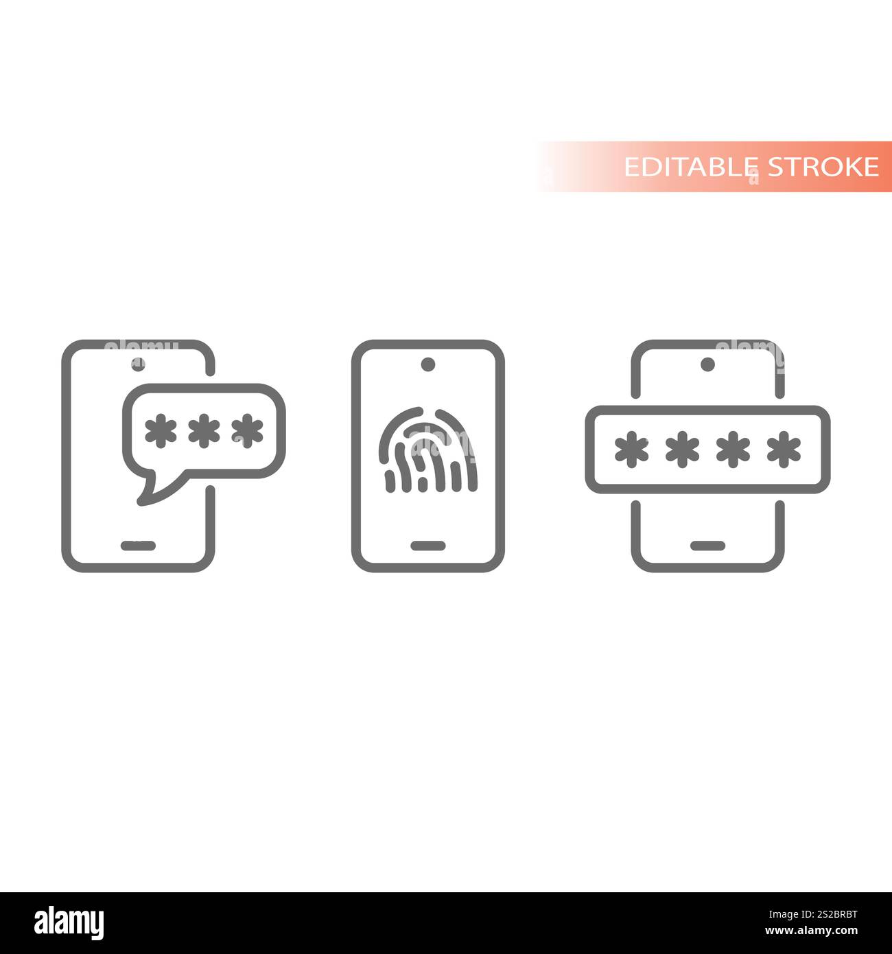 Mot de passe du téléphone, icône de ligne de déverrouillage PIN définie. Code smartphone déverrouillage, vecteur de connexion d'empreinte digitale. Illustration de Vecteur