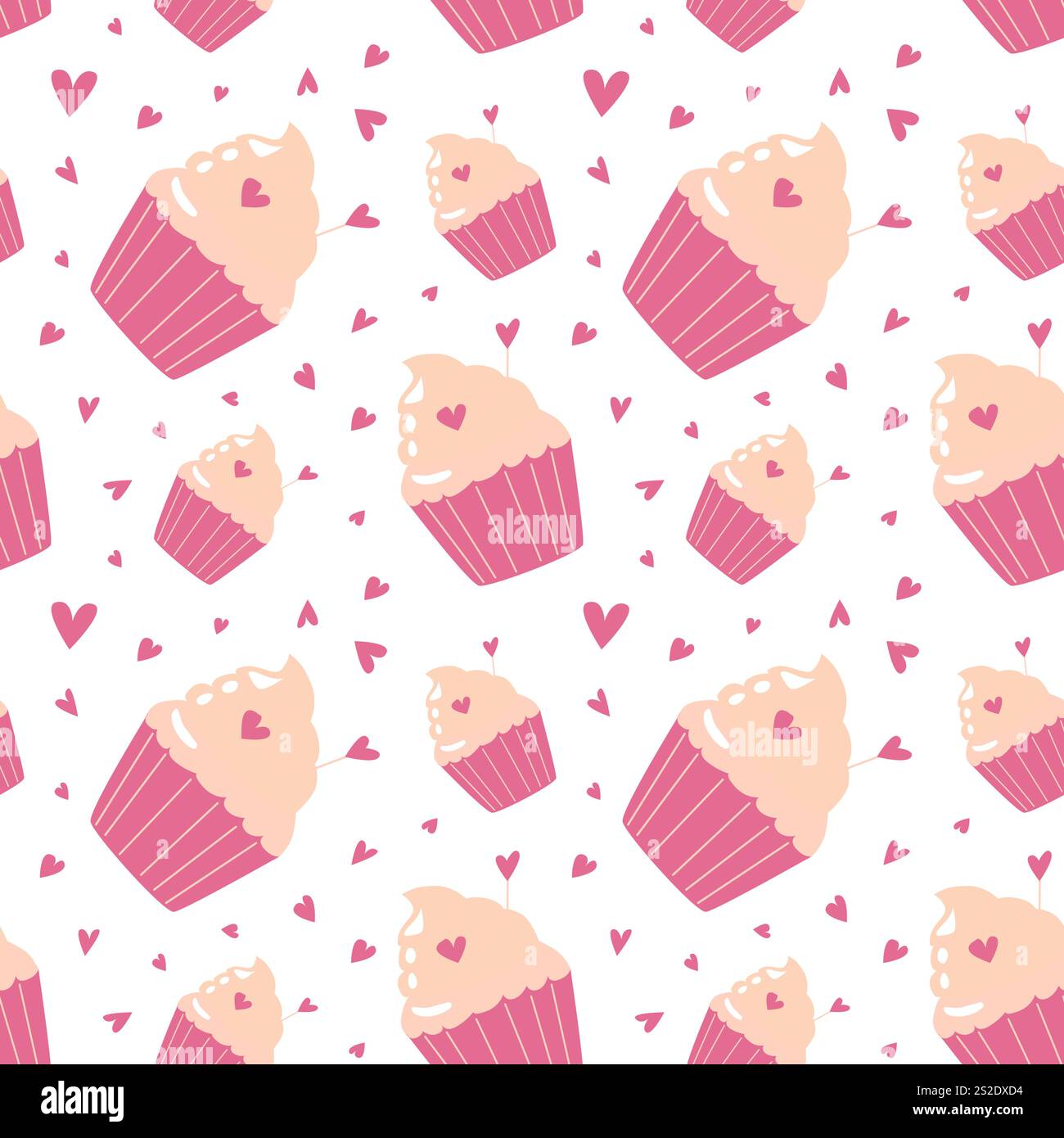 Cute cupcake et motif coeur avec glaçage rose et saupoudres sur fond blanc. Illustration de Vecteur