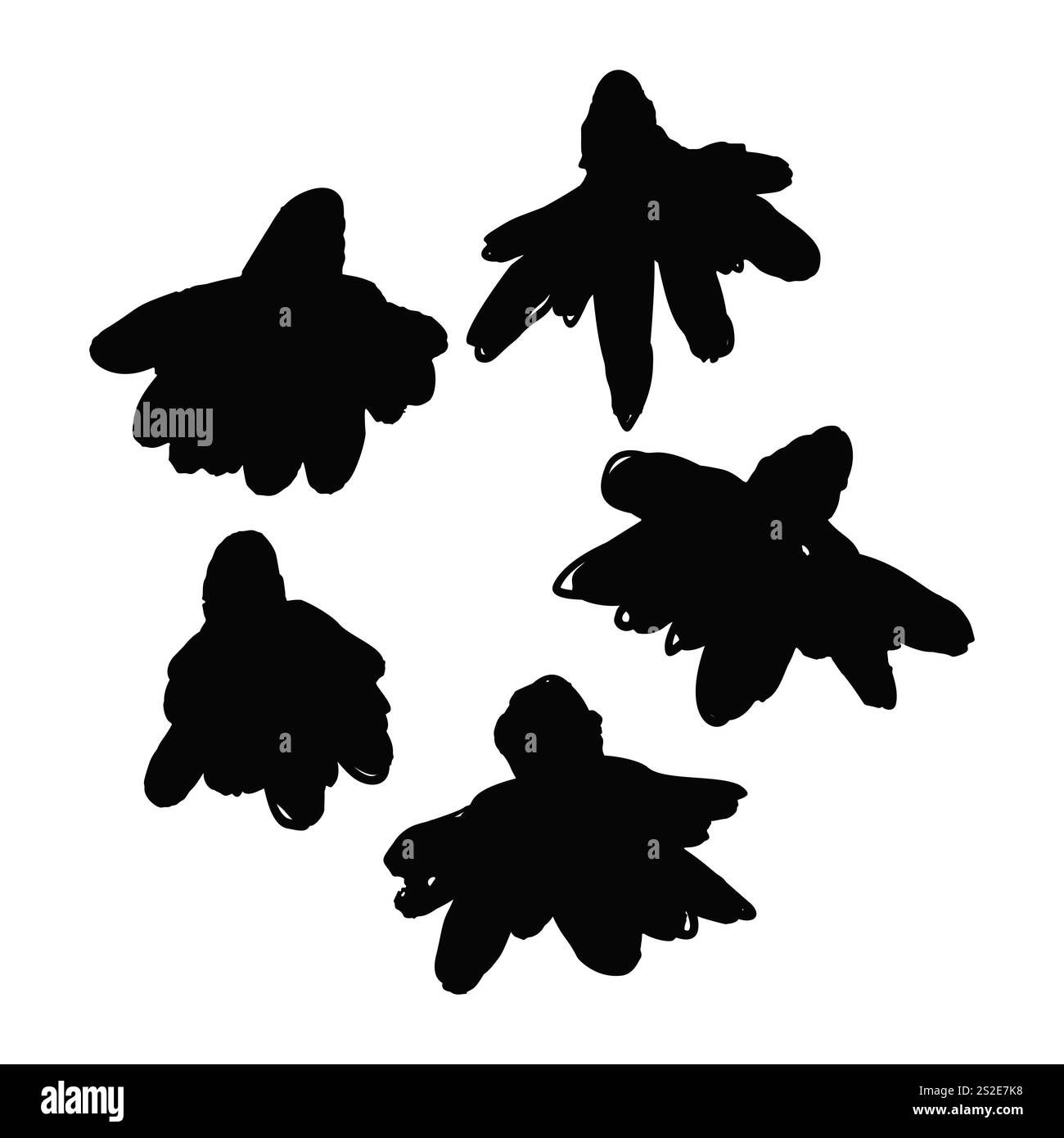 Silhouettes abstraites de fleurs sauvages abstraites dessinées à l'encre noire à la main Illustration de Vecteur