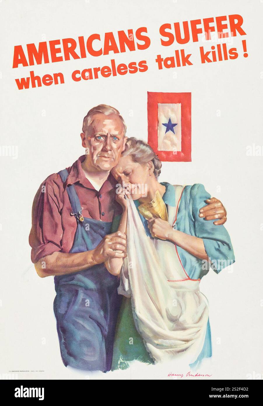 Affiche de propagande américaine de la seconde Guerre mondiale (U.S. Government Printing Office, 1943) « les Américains souffrent quand les paroles imprudentes tuent ! » Harry Anderson Artwork Banque D'Images