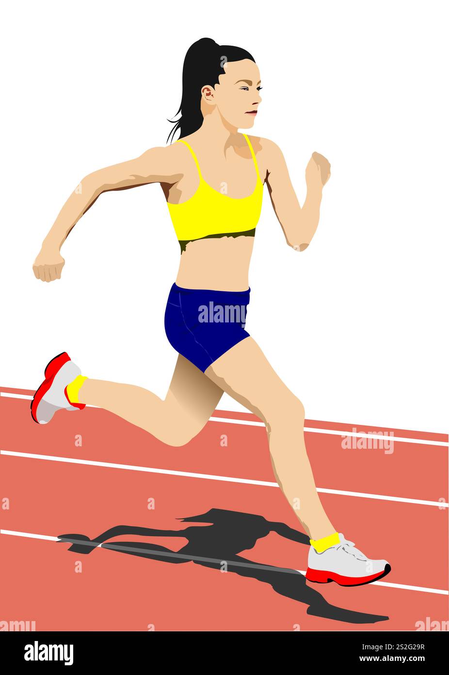 La femme à la course à pied. Piste et champ. Illustration 3d vectorielle Illustration de Vecteur