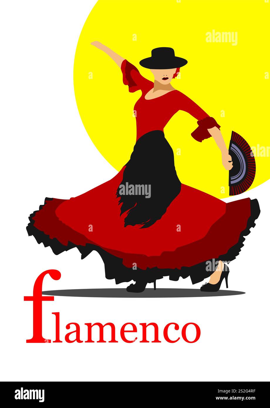Belle jeune femme dansant le flamenco. Illustration 3d vectorielle Illustration de Vecteur