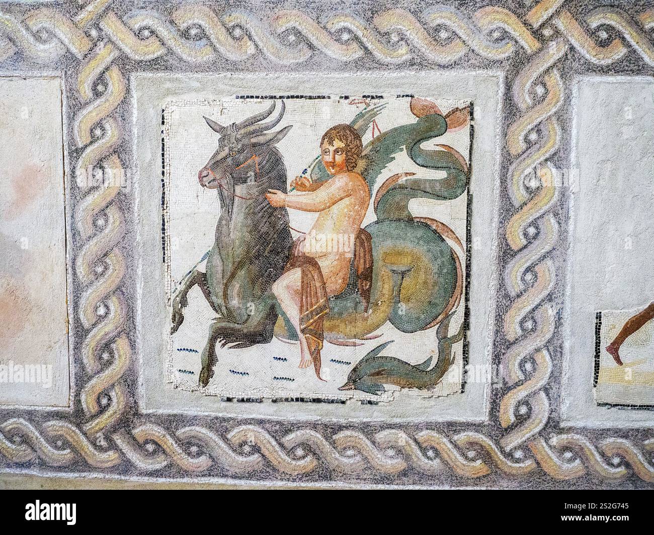 Mosaïque de plancher à caissons avec des muses et des scènes mythologiques et de paysage. Rome. D'une villa Severi au 16ème mile de la voie Appienne. Seconde moitié du IIe siècle après JC, début du IIIe siècle après JC - le Musée national romain du Palazzo Massimo alle terme - Rome, Italie Banque D'Images