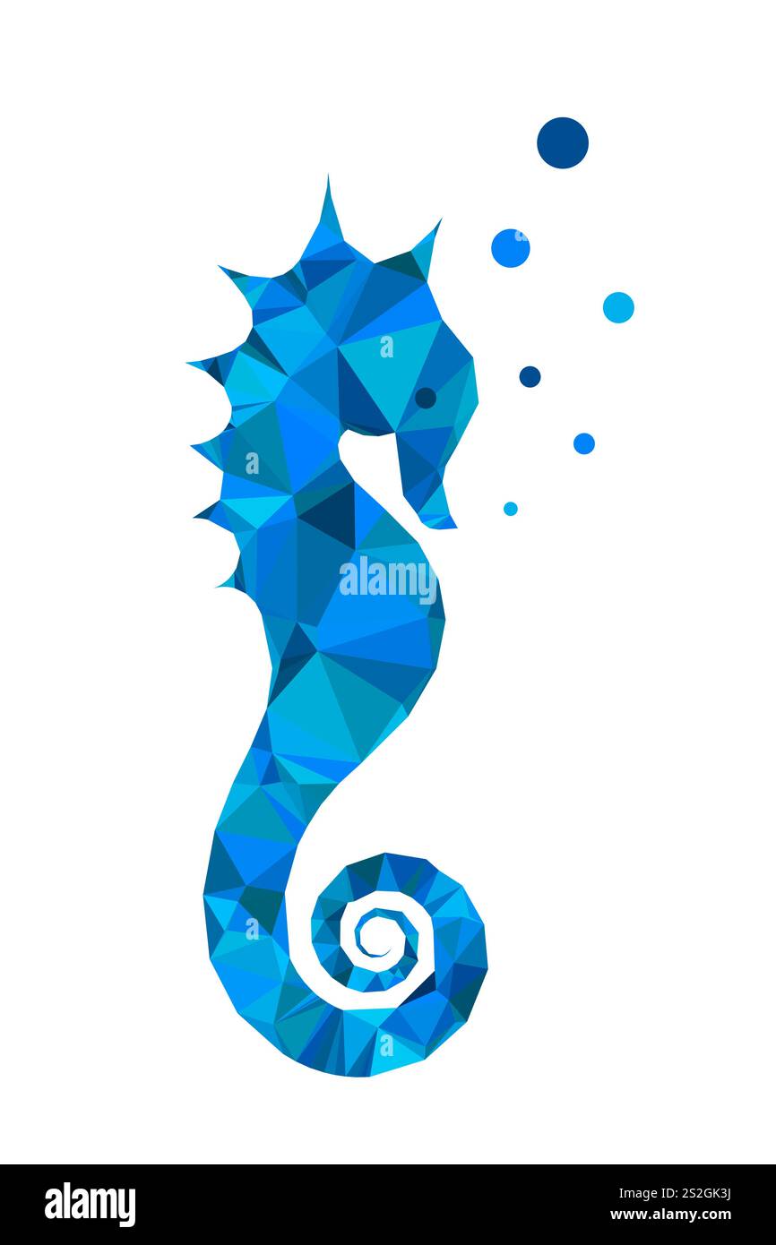 Hippocampe isolé polygonal Low poly logo. Hippocampe Guttulatus symbole illustration vectorielle créative, icône triangle bleu inspiration sous-marine Illustration de Vecteur