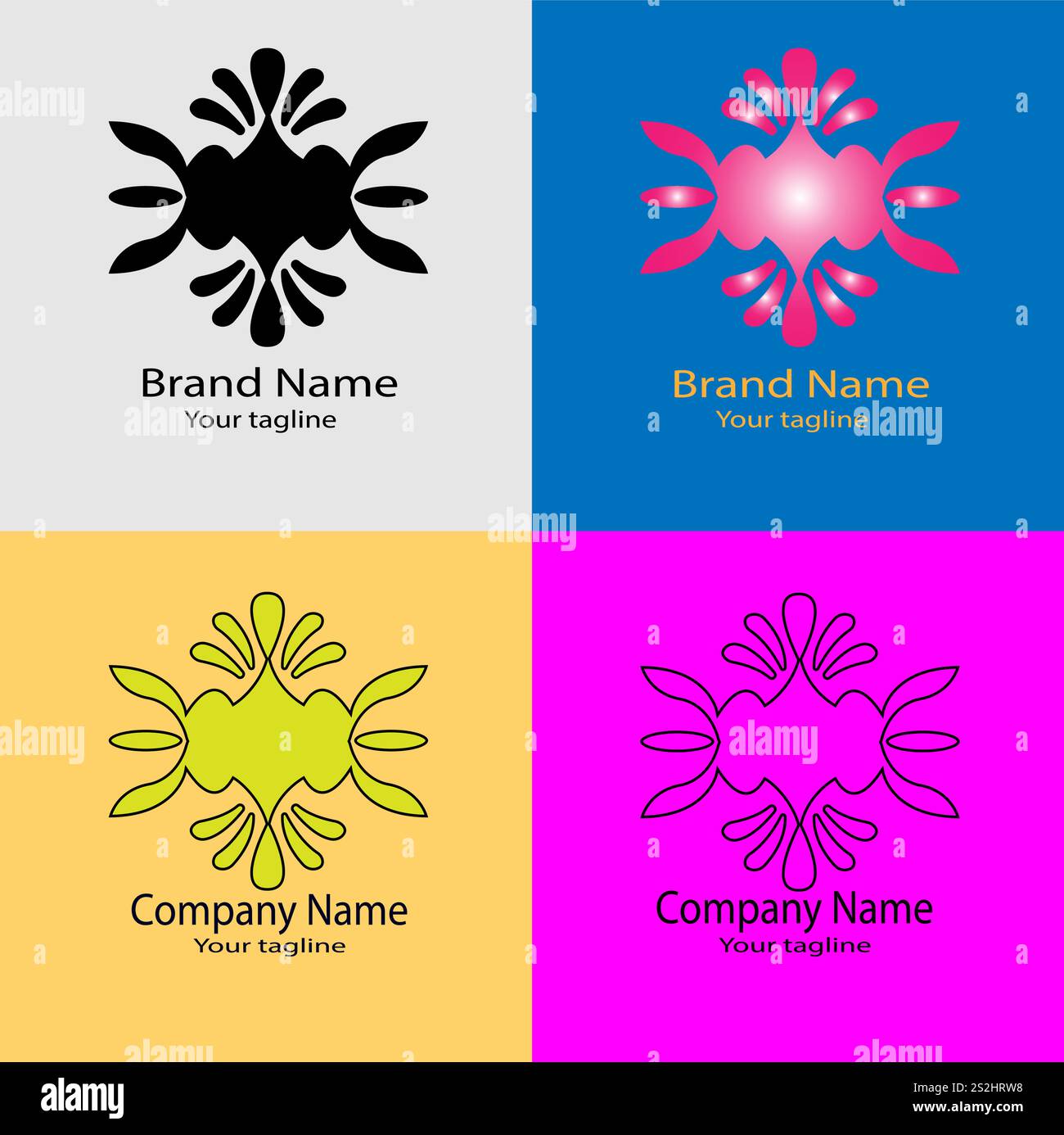 Symbole symétrique élégant, écusson Black Bloom, fusion de nature abstraite, équilibre orné, logo de motif floral harmonieux Illustration de Vecteur