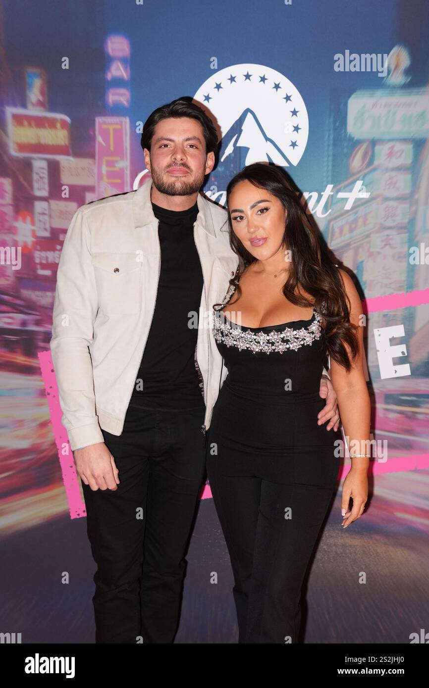 Jordan Brook et Sophie Kasaei assistent à une soirée de lancement de la nouvelle série de Geordie Shore, au Thai Square Restaurant and Club, dans le centre de Londres. Date de la photo : mardi 7 janvier 2025. Banque D'Images