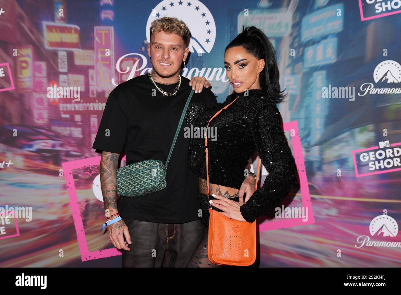 JJ Slater et Katie Price assistent à une soirée de lancement de la nouvelle série de Geordie Shore, au Thai Square Restaurant and Club, dans le centre de Londres. Date de la photo : mardi 7 janvier 2025. Banque D'Images