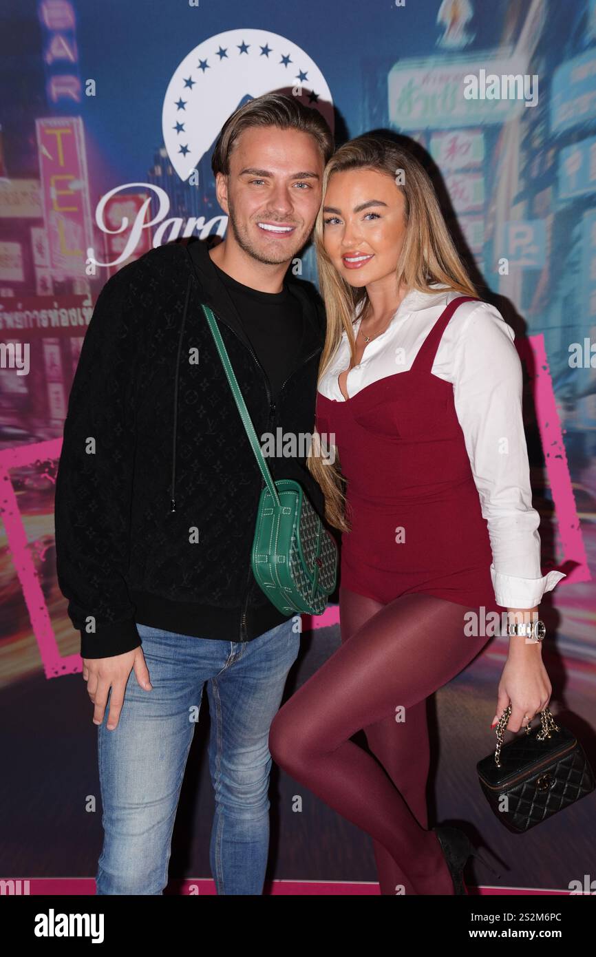 Freddie Bentley et Ella Rae Wise assistent à une soirée de lancement de la nouvelle série de Geordie Shore, au Thai Square Restaurant and Club, dans le centre de Londres. Date de la photo : mardi 7 janvier 2025. Banque D'Images
