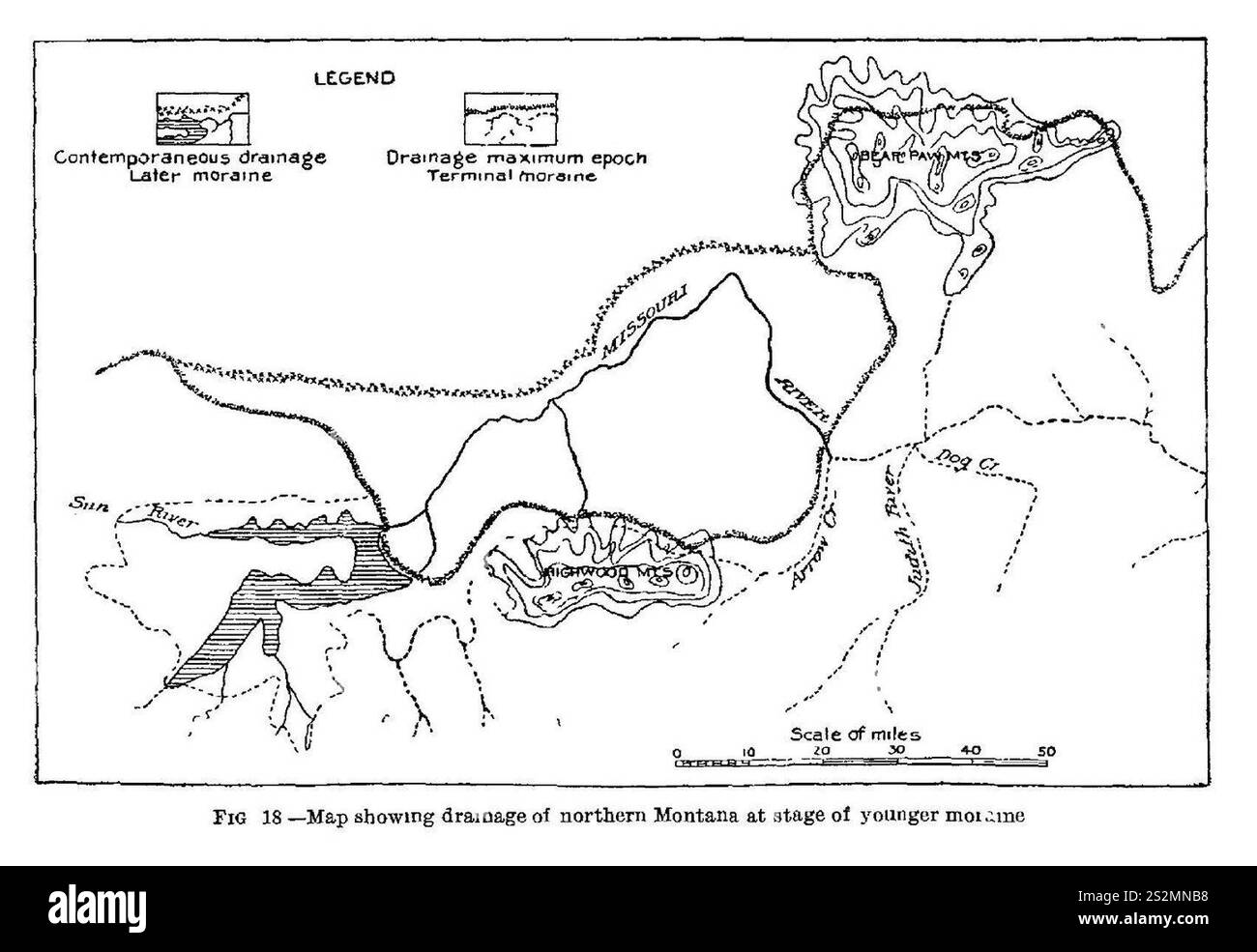 Fig 18 mai montrant le drainage du nord du Montana. Banque D'Images