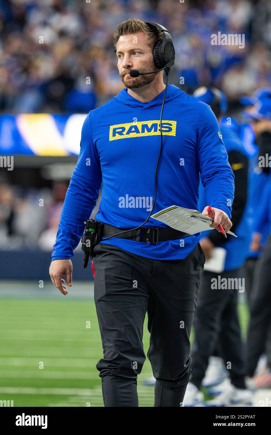 L'entraîneur-chef des Rams de Los Angeles, Sean McVay, lors d'un match de la NFL contre les Seahawks de Seattle, le dimanche 5 janvier 2025, au SoFi Stadium, à Inglewood, CA Banque D'Images
