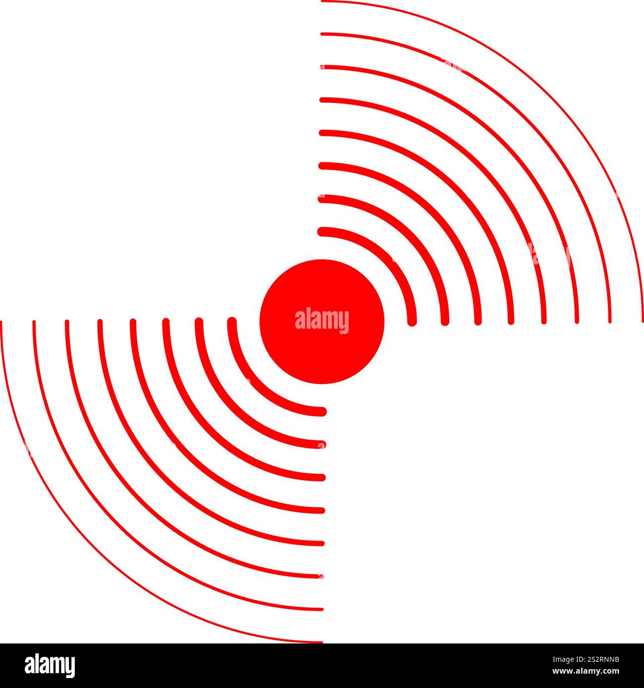 Onde de choc, radar, onde sonar ou pictogramme de signal sonore isolé sur fond blanc. Icône de localisation de la douleur. Symbole de tremblement de terre, de vibration ou de radiation. Signe d'inflammation ou de douleur. Illustration vectorielle. Illustration de Vecteur