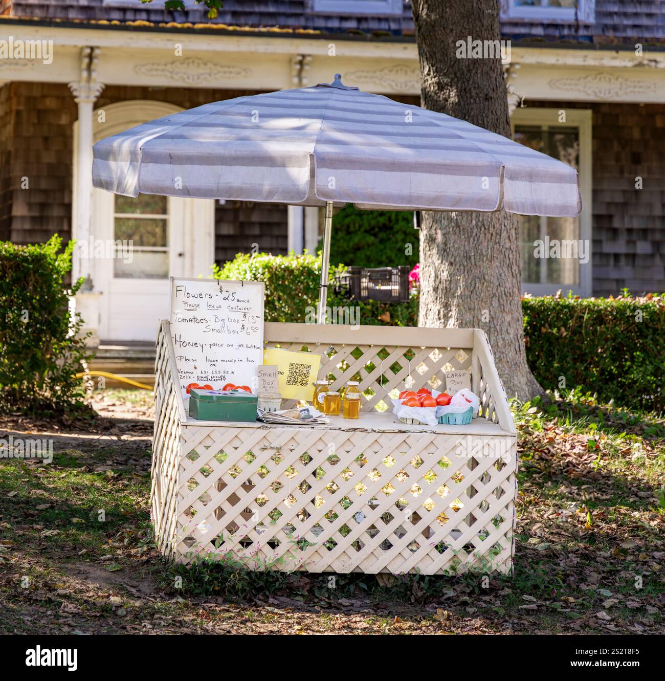 stand d'honneur vendant des articles locaux sur ocean road à bridgehampton Banque D'Images