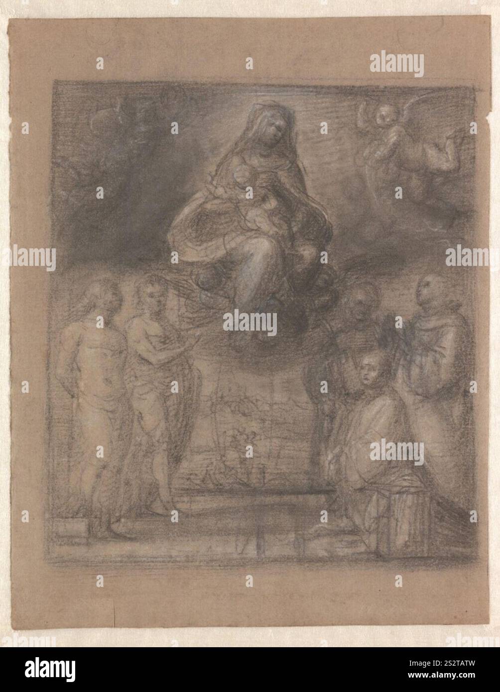 FRA Bartolommeo - dessin de composition pour la 'Vierge Carondelet' (Vierge à l'enfant dans les nuages entourés par cinq Saints et le donateur)(Besançon, St Jean), I 563 M 181 Banque D'Images