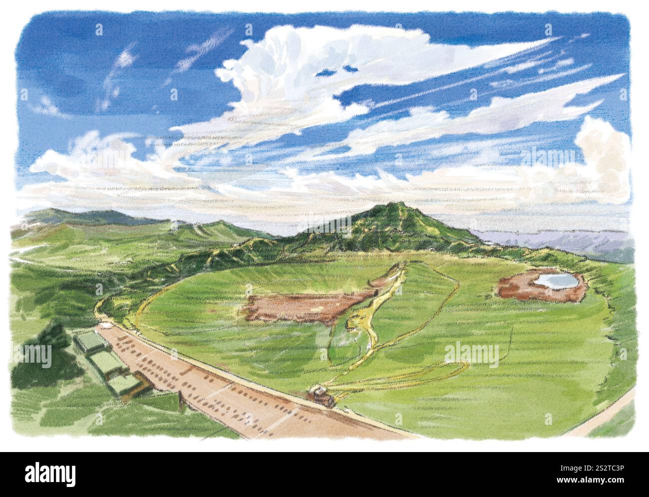 Mont Aso vu des vastes prairies Banque D'Images