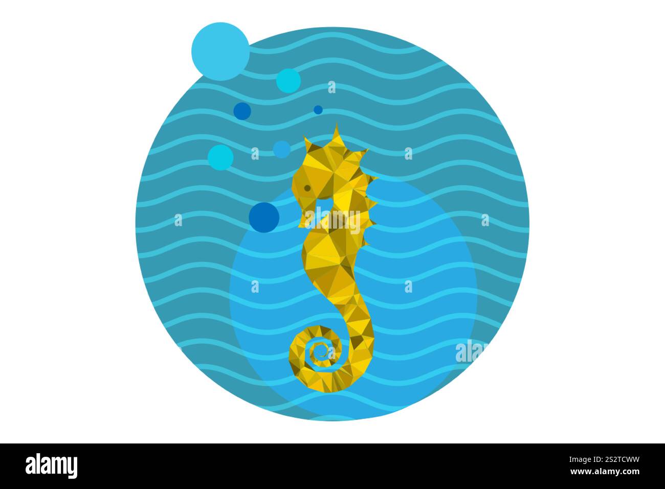 Hippocampe isolé polygonal Low poly logo. Hippocampe Guttulatus symbole cercle créatif illustration vectorielle, icône triangle bleu, mer ​waves Illustration de Vecteur